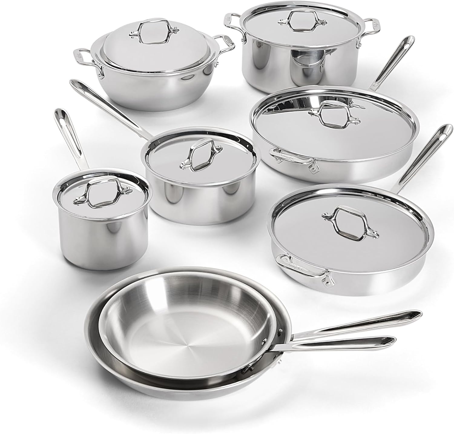 D3 Stainless Steel Cookware Set, 14-Piece, Made in the USA | The Original Bonded Professional Cookware, Pots and Pans Set, Induction Compatible, Oven Safe up to 600F