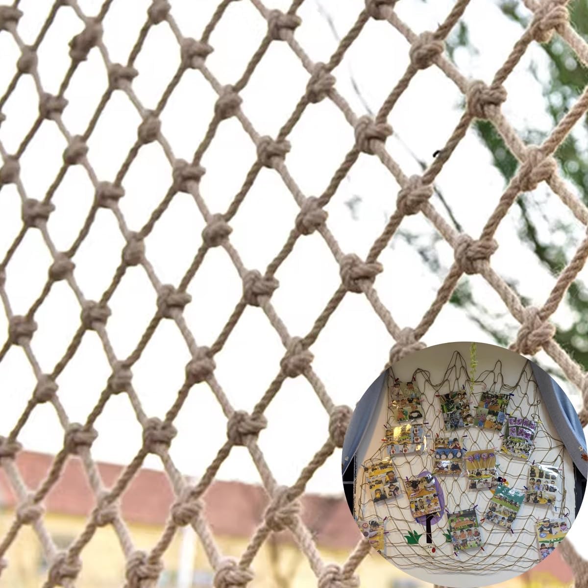 Natural Jute Rope Net for Indoor and Outdoor Decoration，Decor Rope Netting for Photo Wall, Wall Decoration, Plant Climbing(1Mx6M)