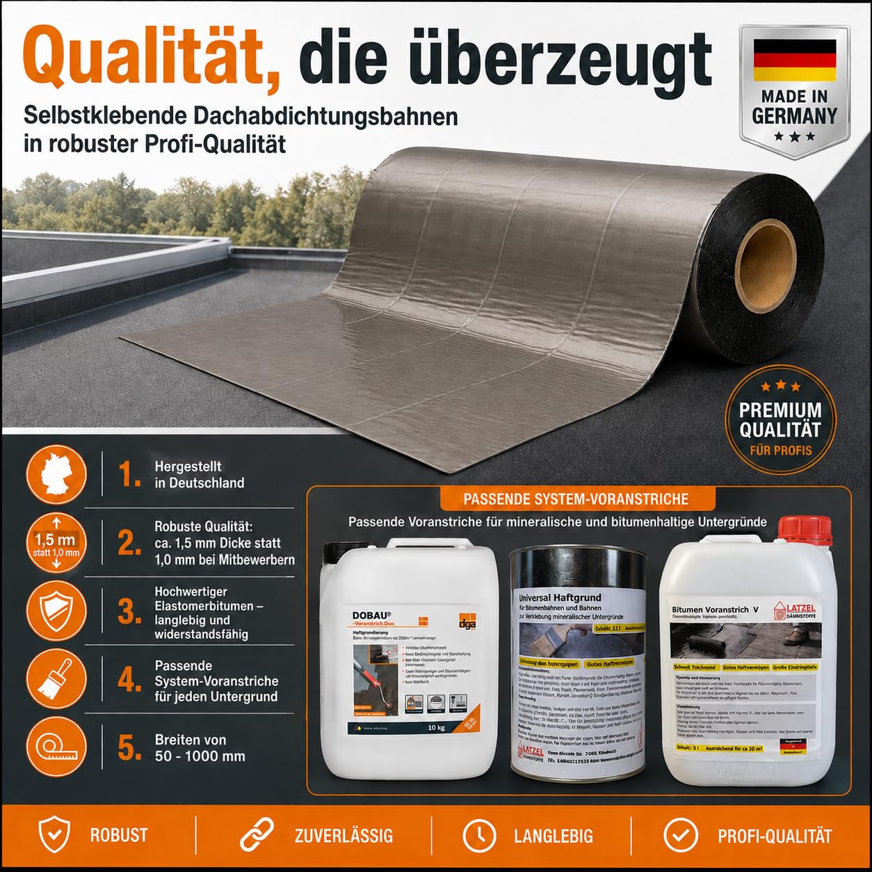 Bande d'étanchéité de toit autocollante 1 x 5 m - Couleur plomb - Bande de toit en bitume avec couche en aluminium - Étanche sans flamme - Pour abri de voiture, abri de jardin et toit plat - Rouleau