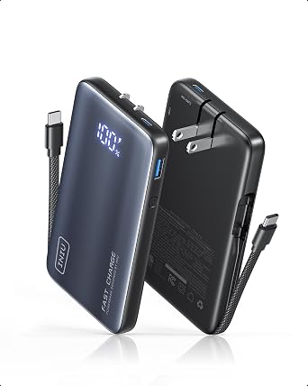 INIU 45W Fast Charging Portable Charger, 10000mAh with Built in Wall Plug | Slimmest, Built-in Wall Plug, USB-C Cable, GaN, Flight-Safe, 3 in 1 Power Bank for iPhone 17, Samsung, iPad etc