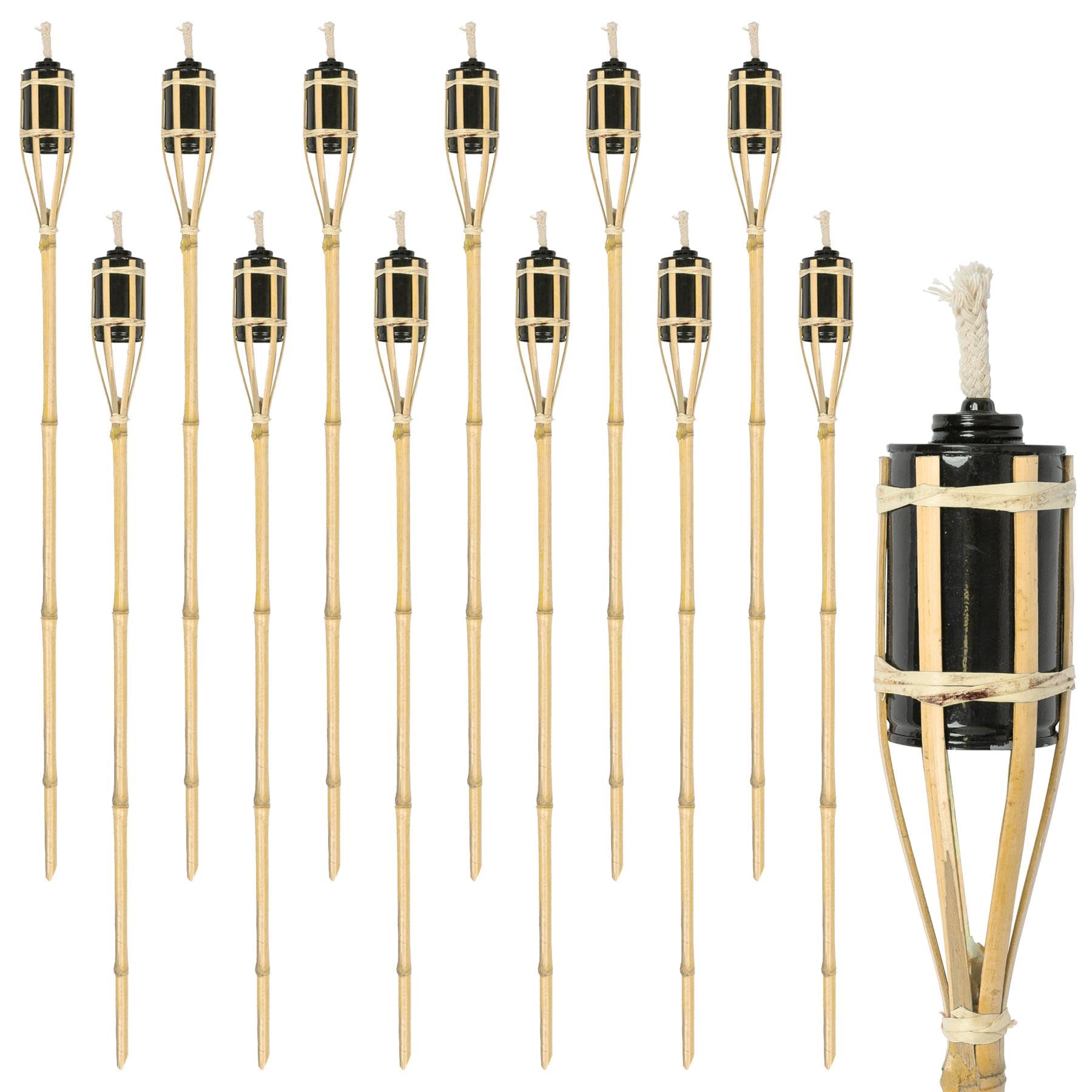 Harbour Housewares 12 Piece Bamboo Garden Tiki Torch Set - 114cm Style Traditionnel feu Torches Huile de Paraffine - Naturelles