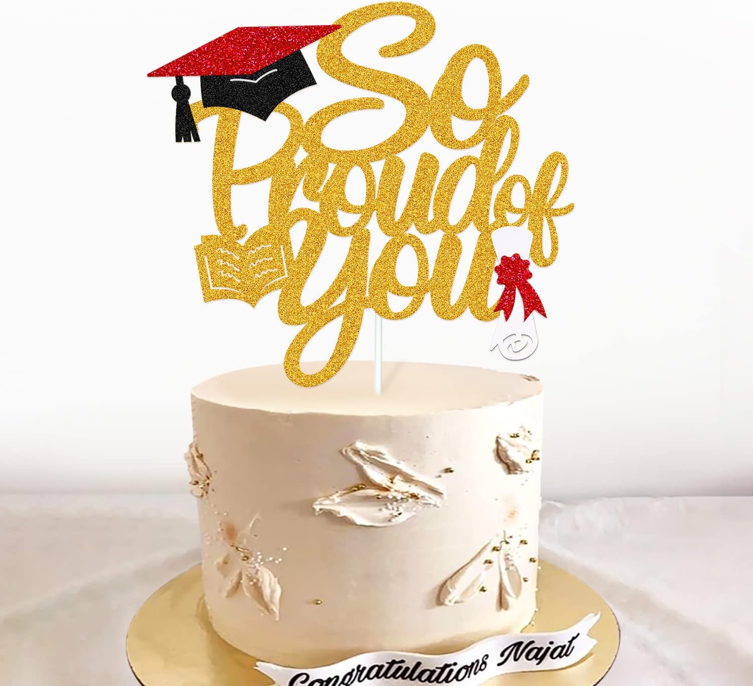 So Proud of You Cake Topper Congrats Grad Class of 2023 You Did It Congratulations Graduation Theme High School College Graduation Party Supplies Glitter Cake Decoration (Gold)