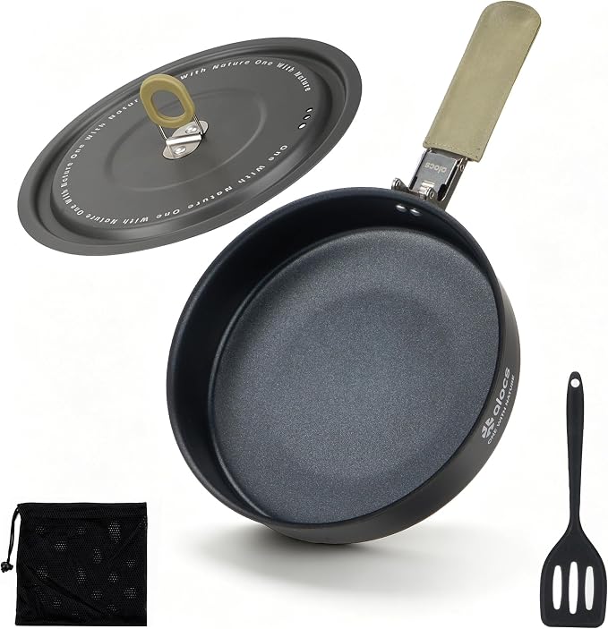 ALOCS 8" Hard-Anodized Non-Stick Camping Frying Pan with Lid &