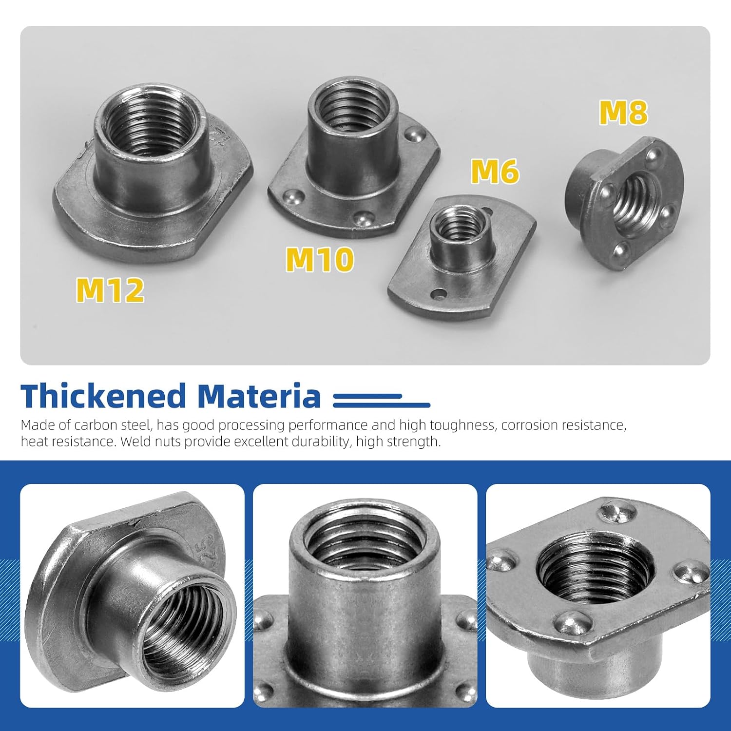 Glarks 32Pcs Weld Nuts Set, M6 M8 M10 M12 Tab Base UNC Carbon Steel Machine Screw T-Nuts 2 Projection 4 Projection for Furniture Vehicles Caster Industry Machine
