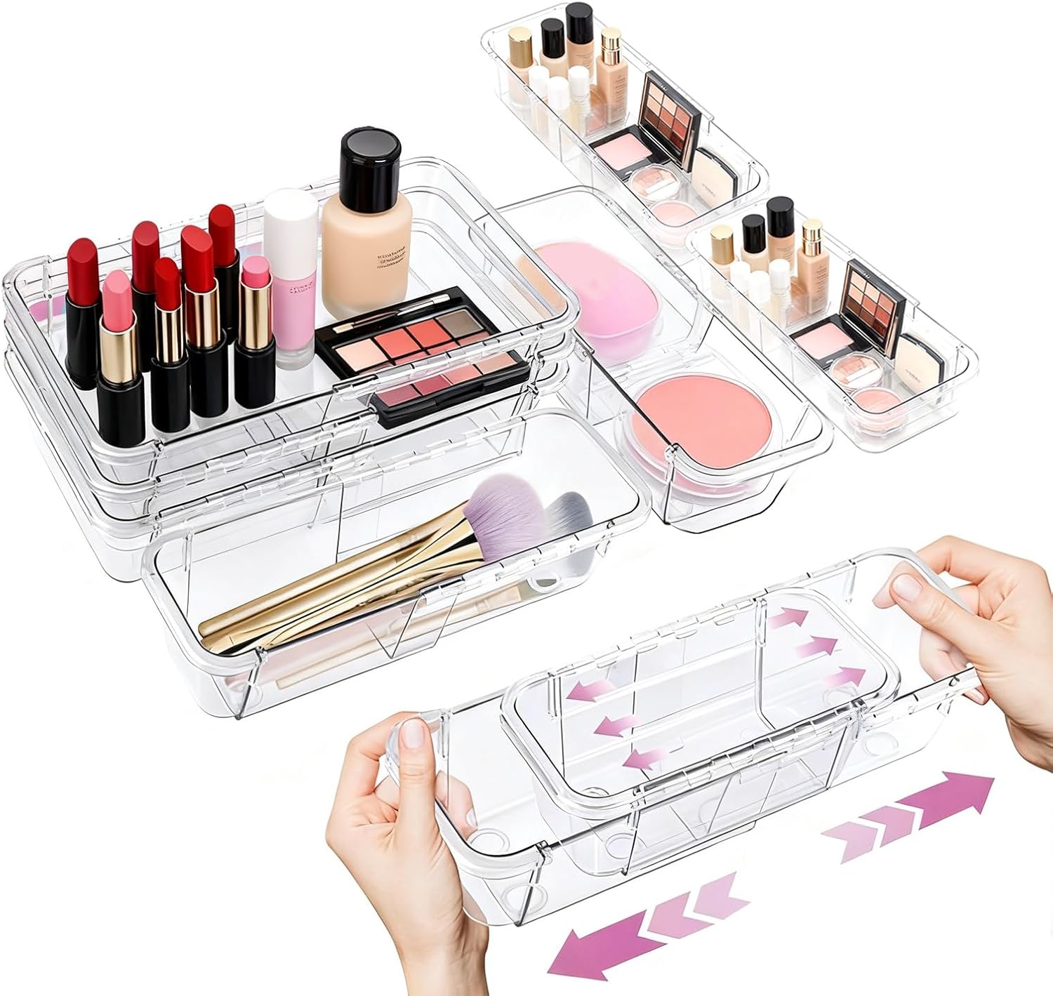 16-Pc Adjustable Clear Drawer Organizer Set for Makeup & Gadgets