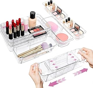 16 Pcs Extendable Clear Drawer Organizer, All Adjustable Vanity Storage ...