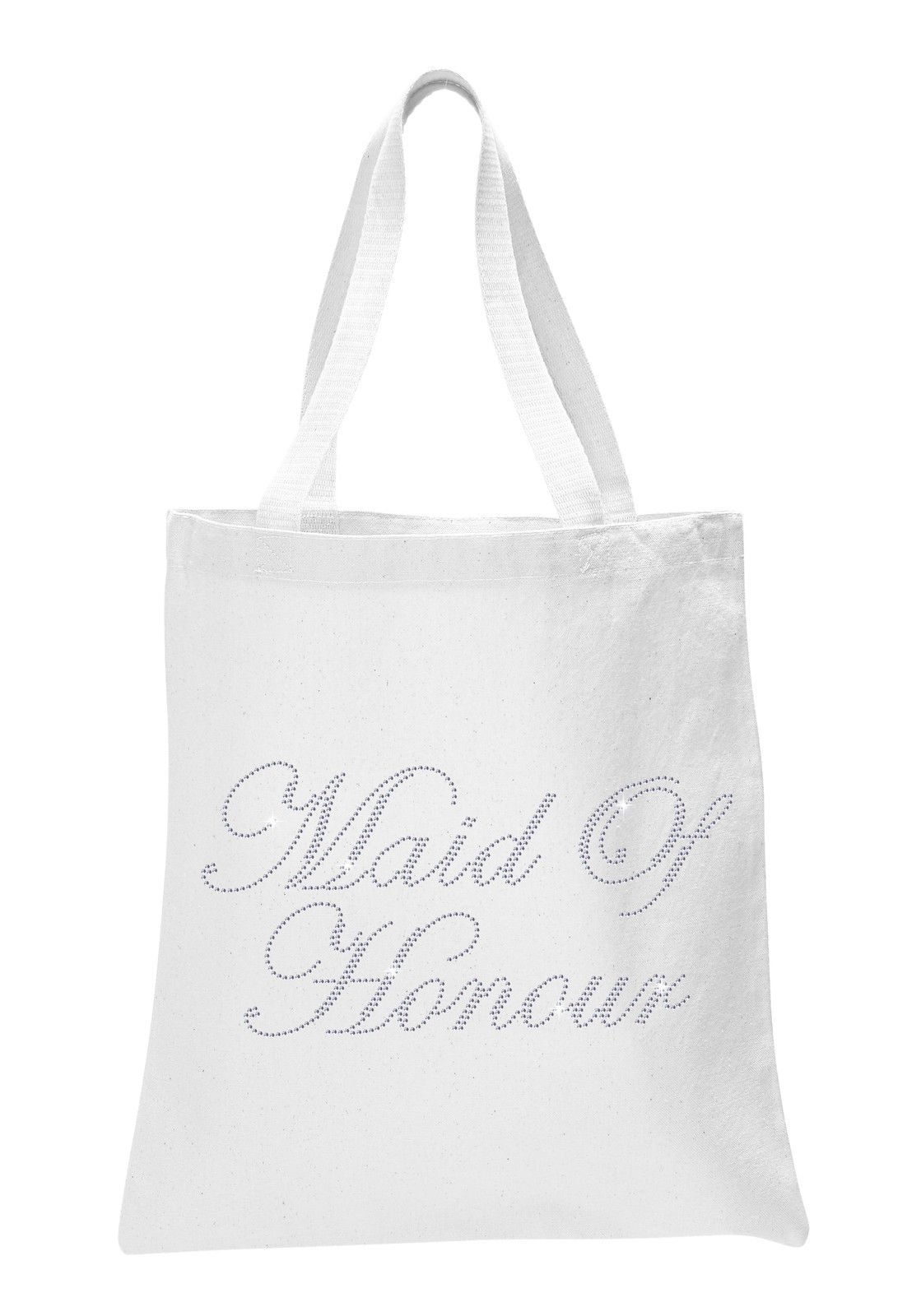 Varsany Women's White Large Beautiful Luxury Cotton Bag With Rhinestones, Wedding Gift Maid Of Honour