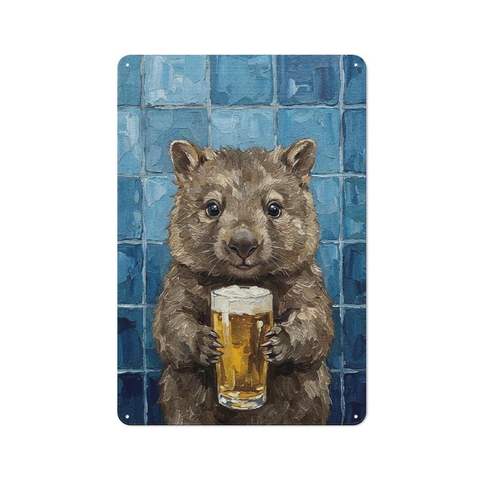 Junmoney Style-5 Wombat With Beer Painting Tin Sign 30X20cm For Home Bar Wall, Vintage Wall Decor, For Garage, Workshop And Man Cave Decoration