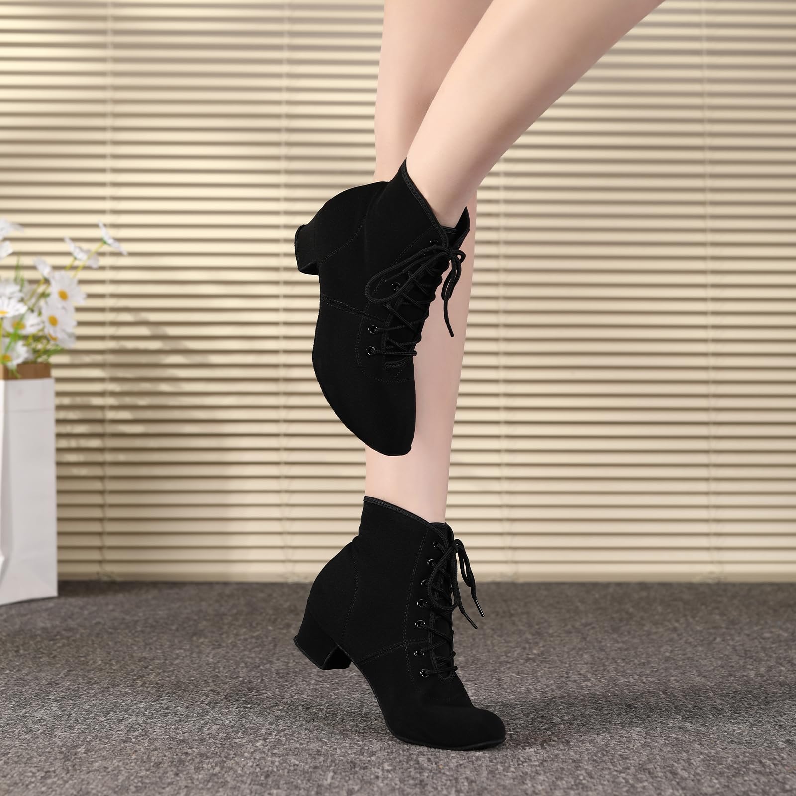 HROYL Botines de Baile Latino Mujer con Tacón Bajo Zapatos de Baile Salsa y Bachata de Salon,Modelo GBNJB