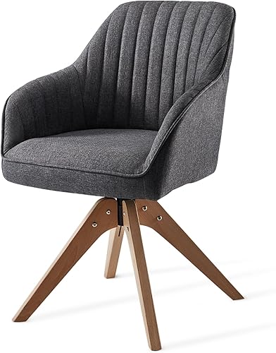 Haddockway Silla giratoria moderna, silla de escritorio tapizada con patas de madera, sin ruedas, silla de comedor de tela suave, silla auxiliar de