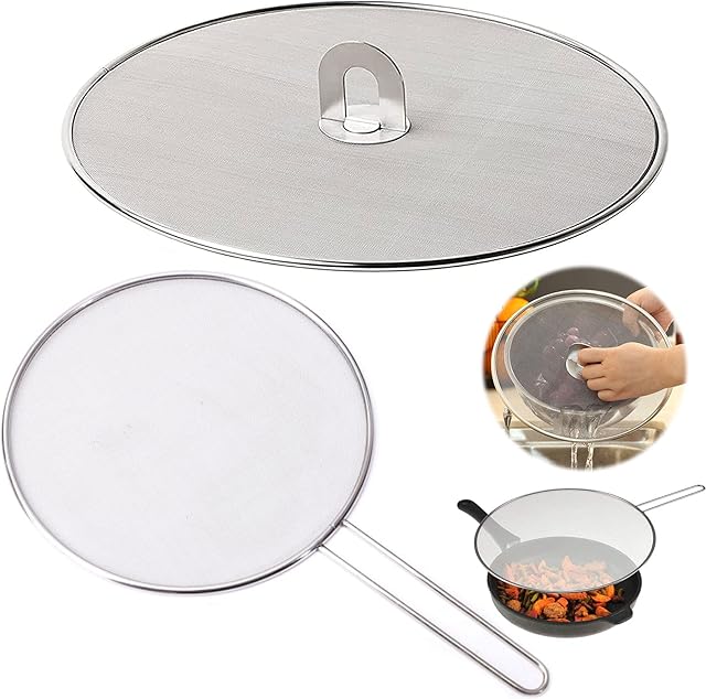2 Pieces Oil Splatter Cover Stainless Steel Splatter Shield Guard Grease Splatter Screen Frying Pan Mesh Splatter Screen Splash Guard Grease Splatter Guard Frying Pan Oil Proofing Lids 29cm 25cm