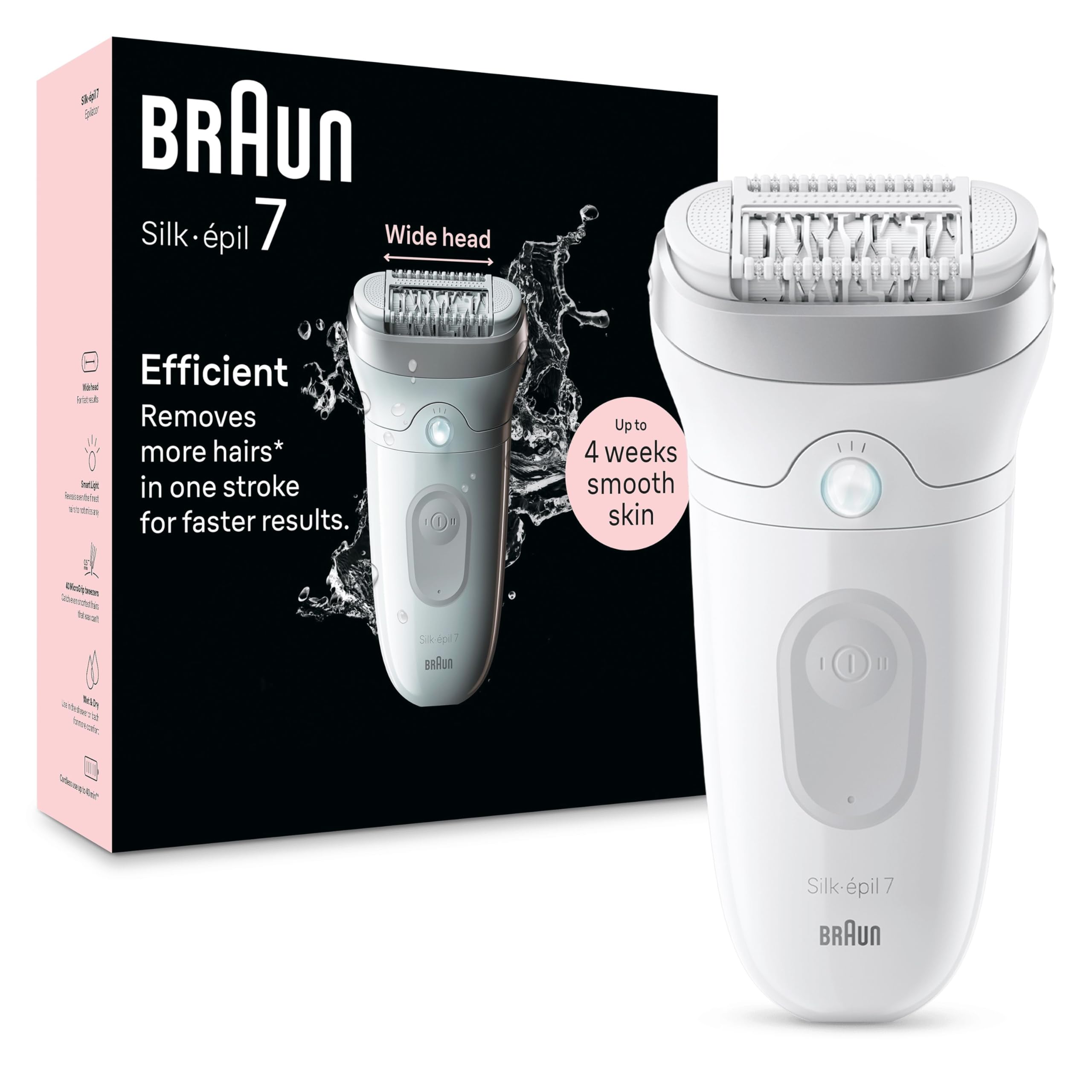 Braun Silk-épil 7, Depiladora Eléctrica Para Una Eliminación Del Vello Fácil, Piel Suave Duradera, 7-011, Blanca/Plateada