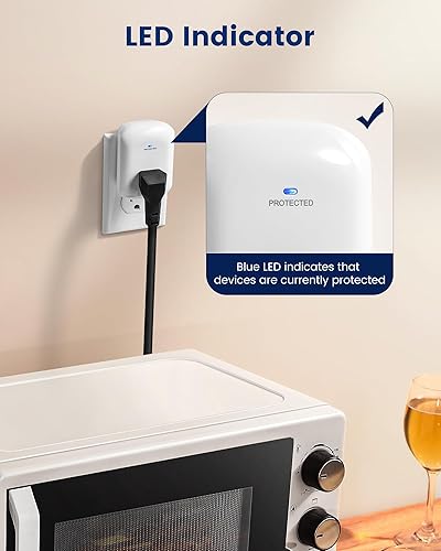 Miniatura 5 de SURAIELEC Protector de sobretensiones, 1225J - Protector de sobretensiones de pared con 900 V VPR, indicador de luz protegida a tierra de 15 A/1875