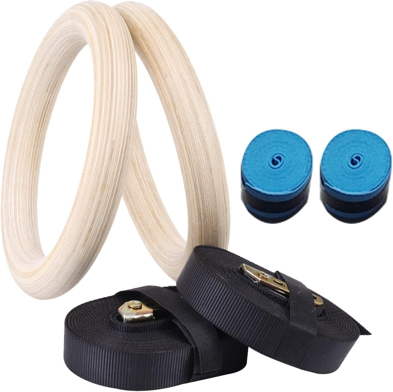 EVTSCAN Wooden Gymnastic Rings with Adjustable Straps - Children's Gymnastic Rings for Core Workout Crossfit Bodyweight Training