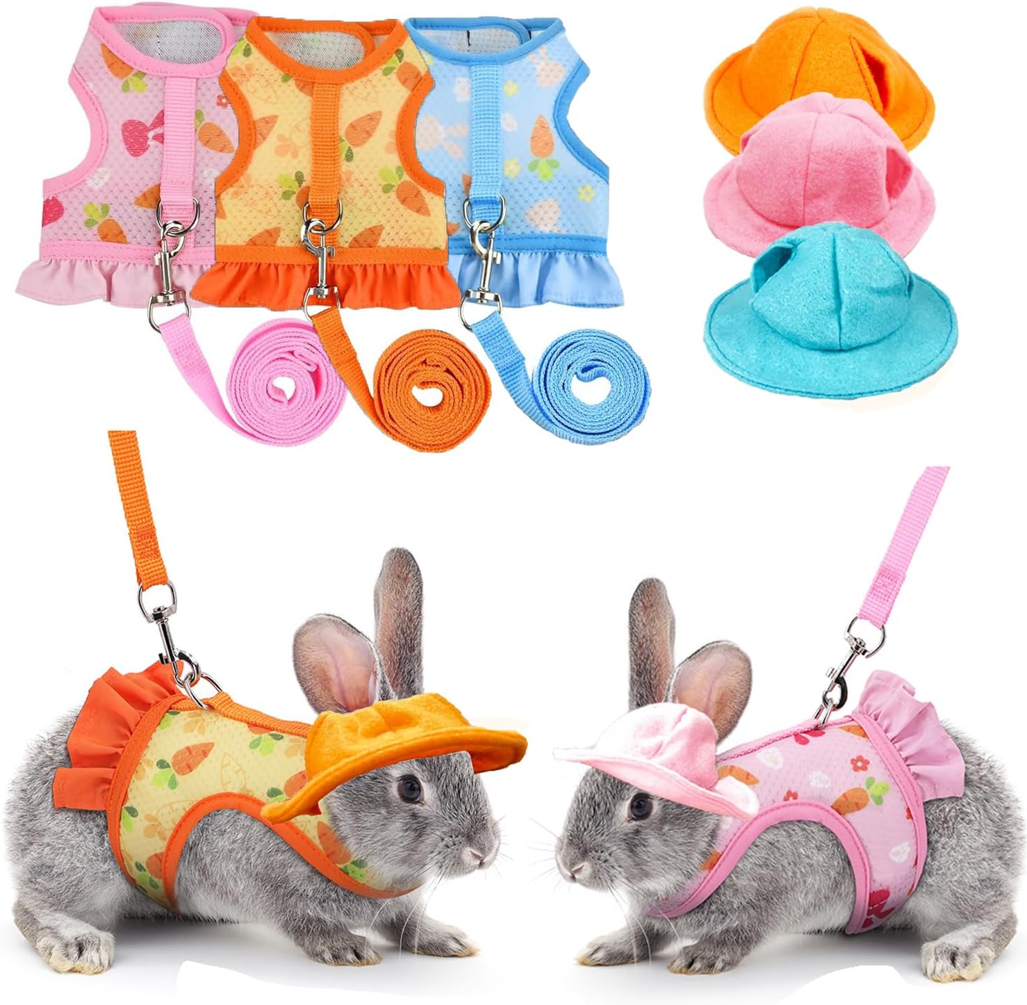 6 Pieces Bunny Harness Leash Set Cute Summer Hat for Pet