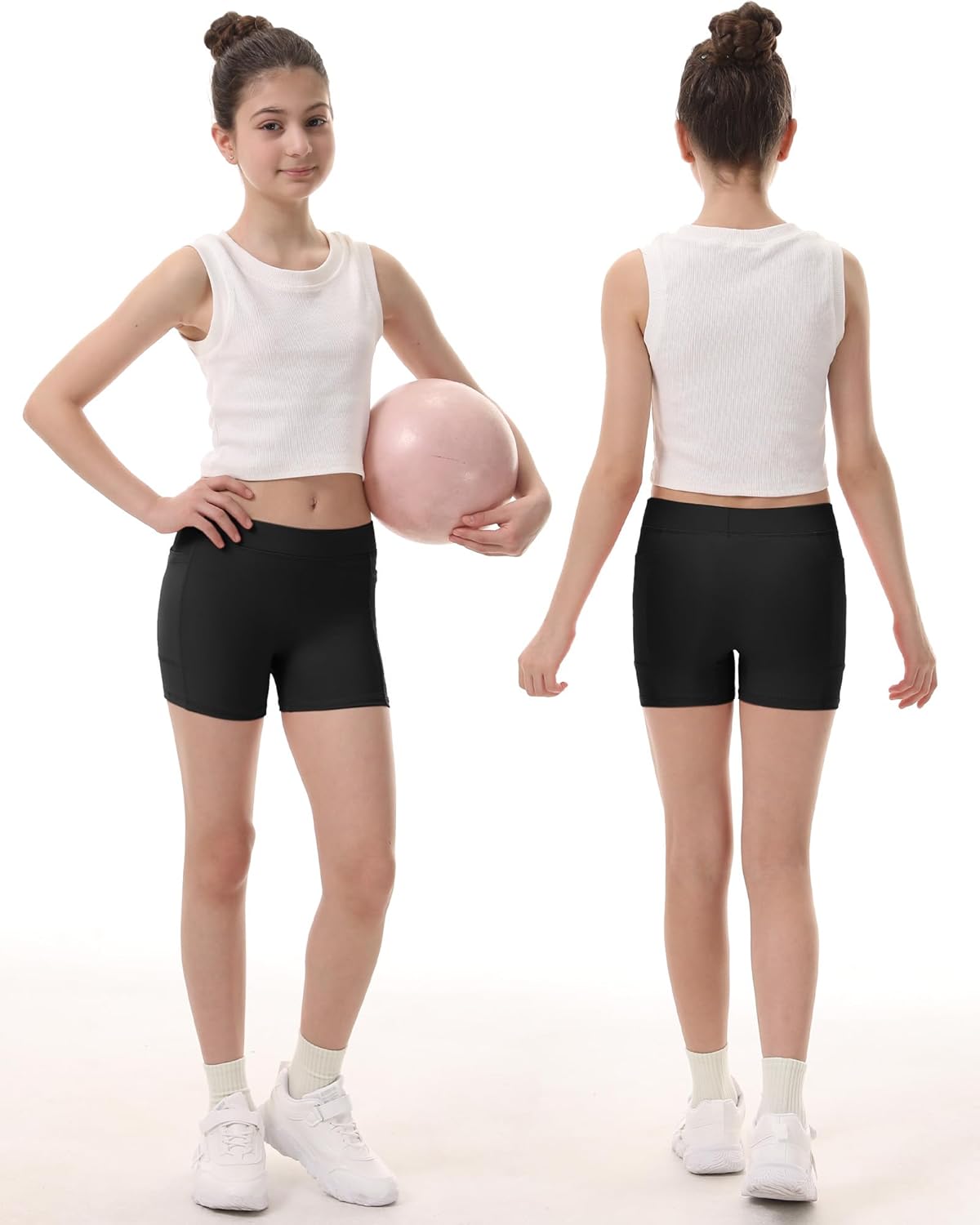 Roadbox Girls Volleyball Spandex Shorts, Youth Biker Shorts with Pockets Athletic Compression Short for Yoga Gymnastics Dance - Image 2