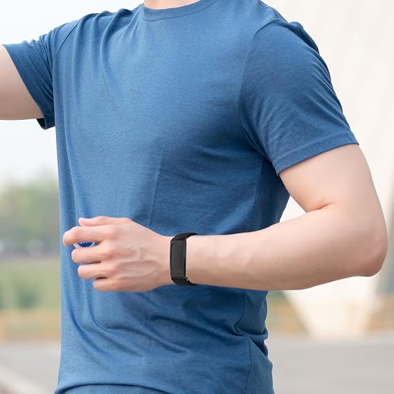 Google Fitbit Air対応編組腕時計バンド、磁気バックルストラップ、通気性の高いソフトナイロン弾性スポーツリストバンド