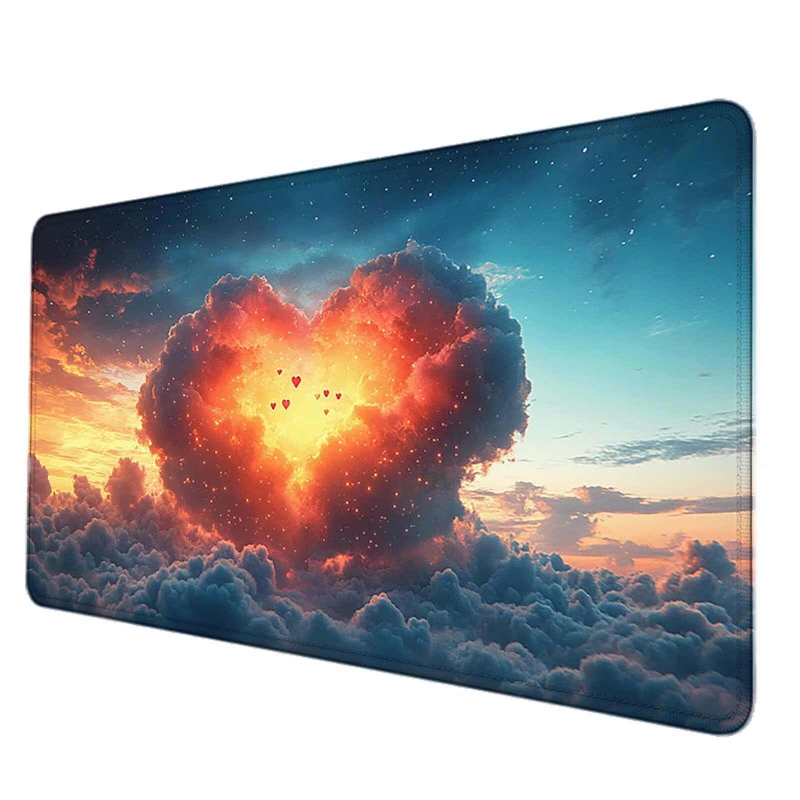 Biała podkładka pod mysz XXL 1200 x 600 mm, wodoodporna podkładka pod mysz niebo wzór szyte krawędzie design akcesoria biurowe antypoślizgowa gumowa podstawa powierzchnia dla graczy, biurko -hjw250618