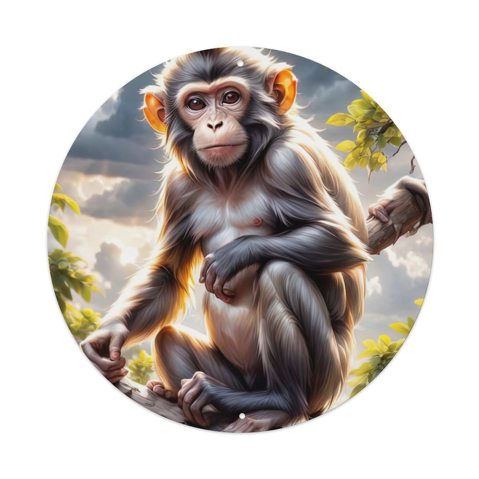 Animal Artwork Little Monkey in The Tree Vintage Metal Tin Sign Plaque Wall Decor for Cafe, Club Bar, Office, Garden Metal Poster 8x8Inch