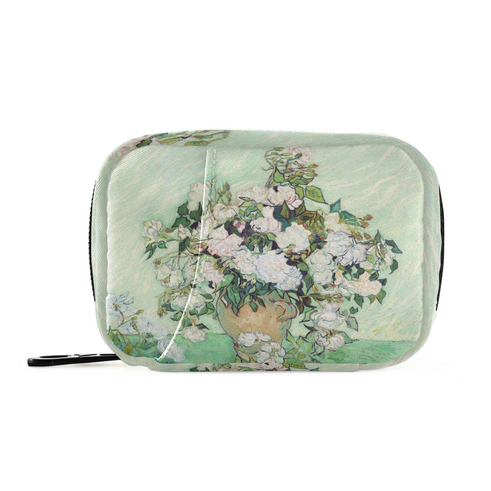 Naanle Roses Van Gogh Pill Box 7 Day Pill Case Bag Travel Pill Organizer Bag with Zipper Portable Weekly Case Compact Size for Vitamin Supplement Holder