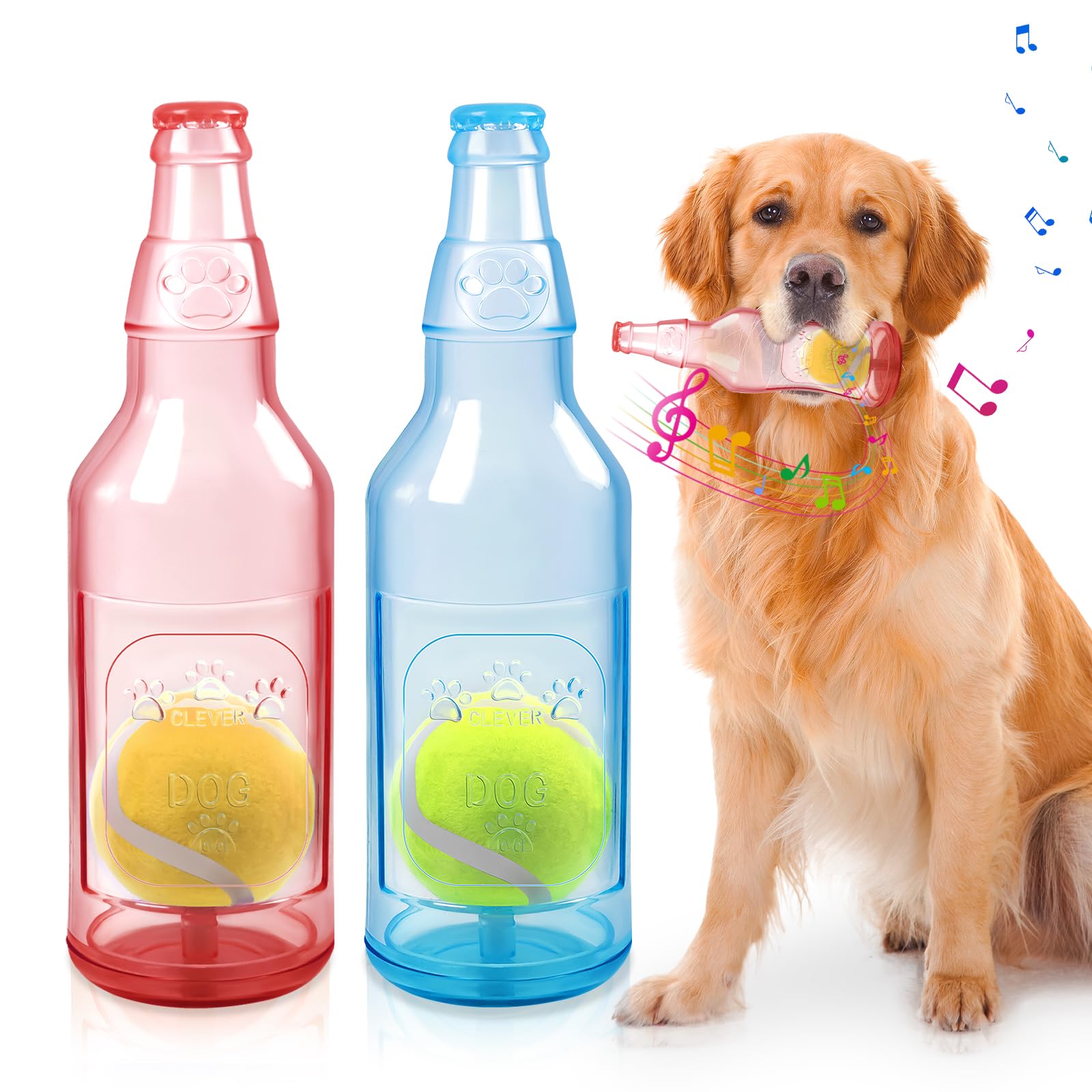 Shepinsky 2PCS Indestructible Squeaky Chew Dog Toys with Tennis Ball, Durable Puppy Boredom Doggo Toys for Playtime &Training