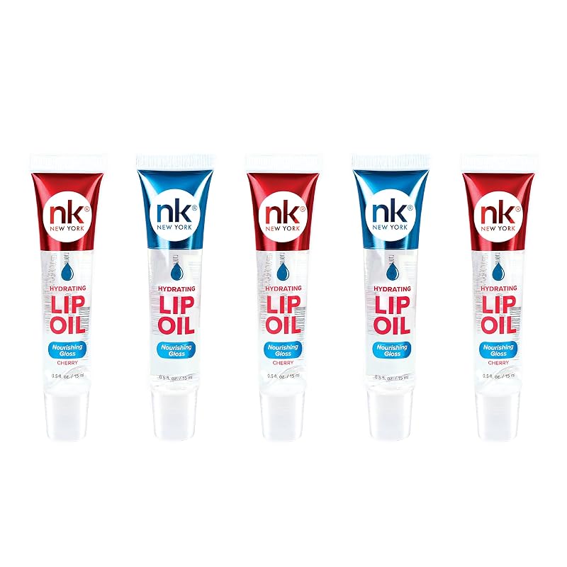 Óleo labial NICKA K NEW YORK, transparente e Cherry, pacote com 5