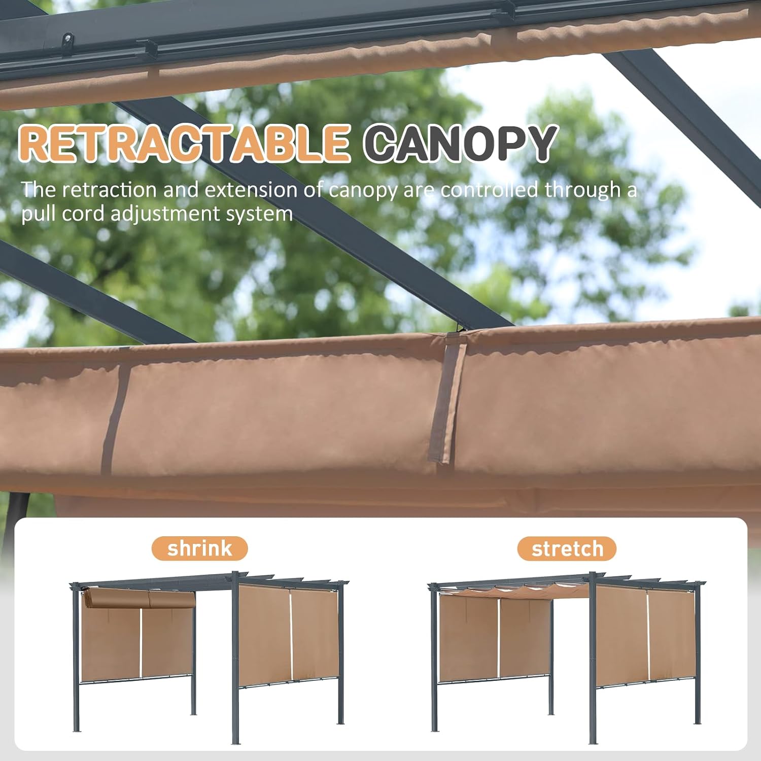 12 x 12 Ft Outdoor Aluminum Pergola, Retractable Canopy & 2 Sides Shades for Patio Backyard Garden Deck