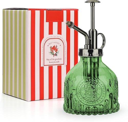 T4U Mister de cristal para plantas de 6.8 fl oz, botella rociadora vintage con bomba superior, rociador de flores de jardín de niebla fina, pequeño