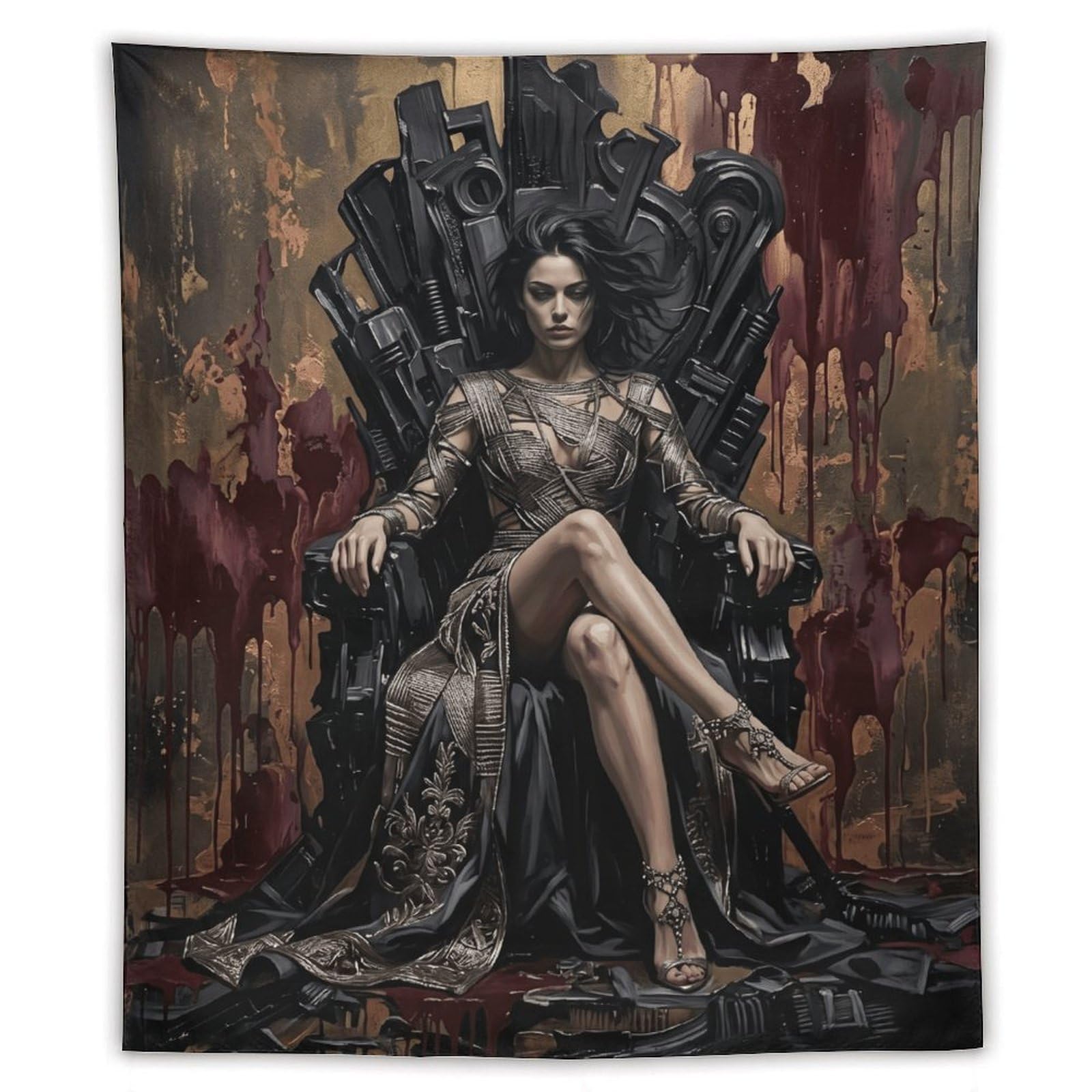 W7C8U2X3 Dark Queen Industrial Throne Wall Tapestry, Powerful Female Figure