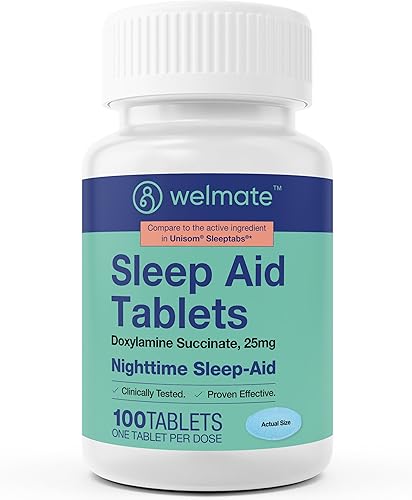 WELMATE - Ayuda para dormir nocturno - Succinato de doxilamina 25 mg - para adultos y niños mayores de 12 años - 100 tabletas