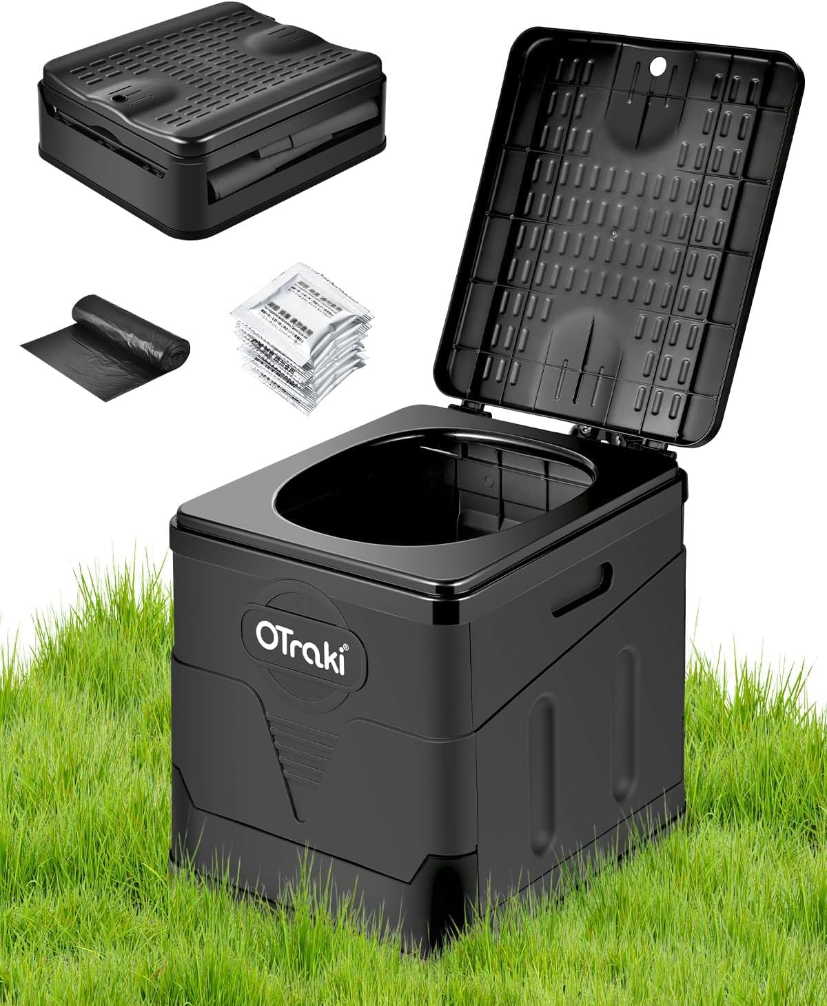 OTraki Toilette de Camping Portable Adulte Toilette Pliable avec Couvercle et 12 Sacs Poubelles Urinoir Unisexe Voiture WC Portable Pliante Seau Hygiénique pour Homme Femme Voyage Embouteillages
