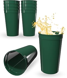 PartyPrints 10 Pack 22oz Kelly Green Reusable Blank Plastic Cups, Colored Plastic Drinking Cups, Food-Grade Party Cups, Stackable Water Cups for Parties, Weddings, Events or DIY Projects