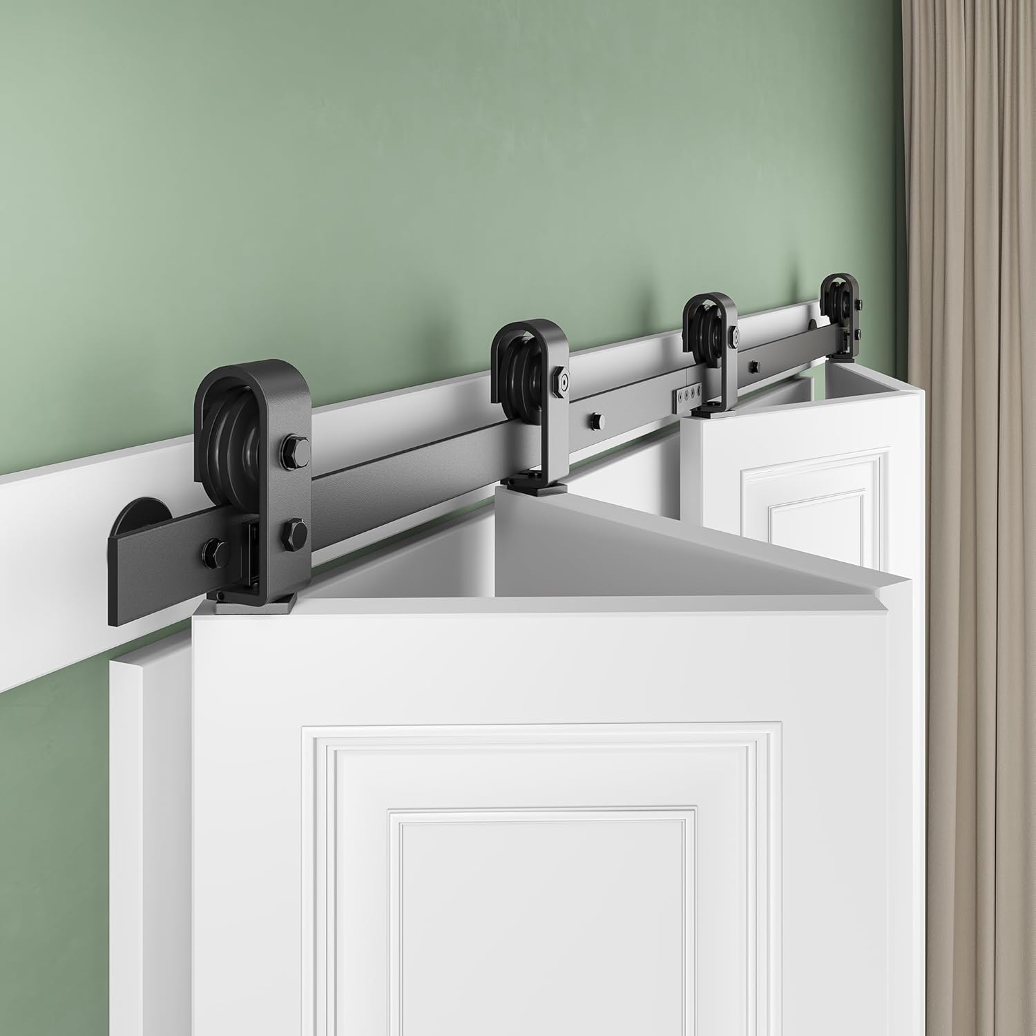 SMARTSTANDARD 64" Bifold Sliding Barn Door Hardware Kit, 5.3ft Top Mount Bi-Folding Track Kit for Four 15" Closet Pantry Laundry Doors-Smoothly and Quietly, Black [No Door]