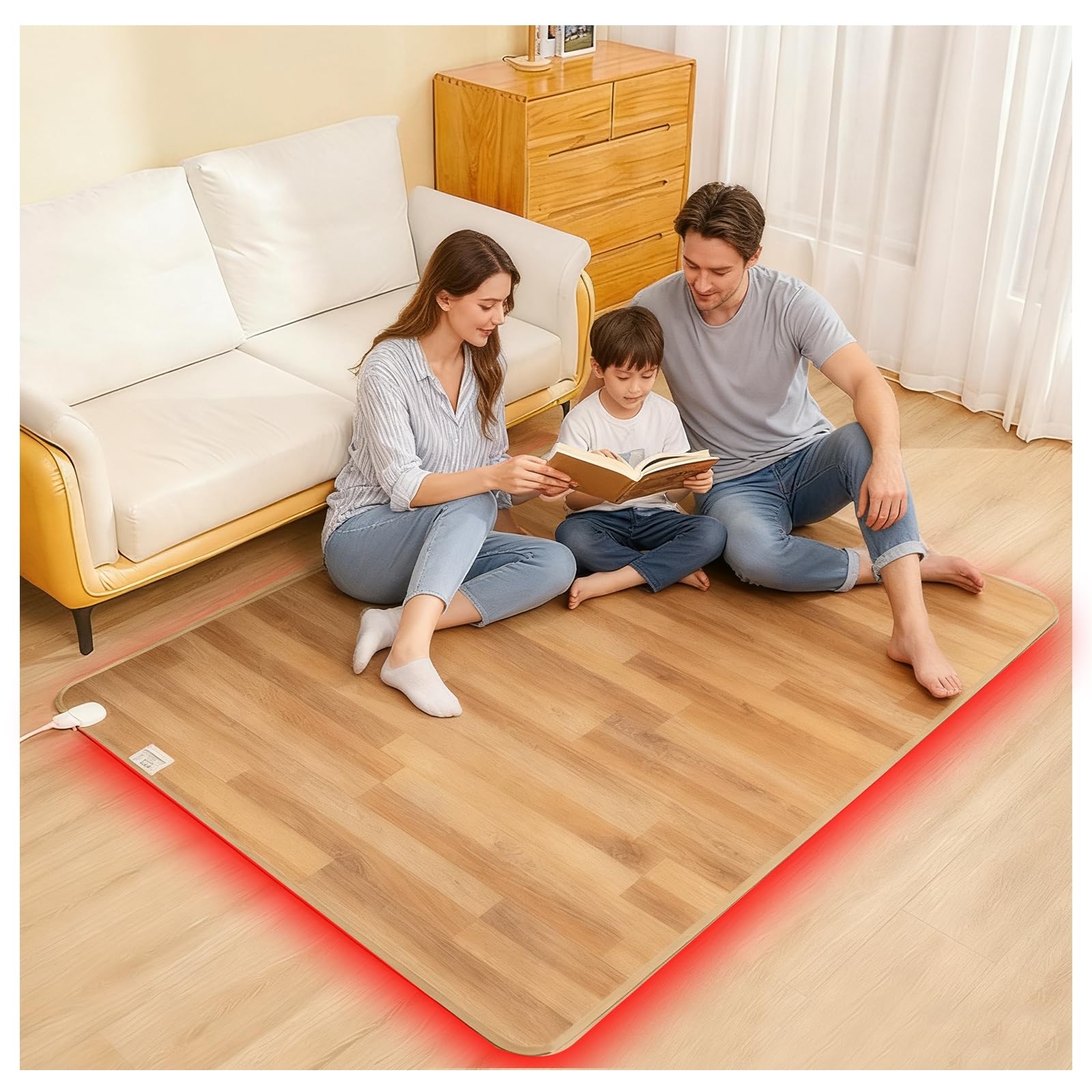 Mata grzewcza Elektryczna podkładka grzewcza Mata energooszczędna 60 poziomów regulacji temperatury / timera 12 godzin, Ash Wood, 150 × 180 cm