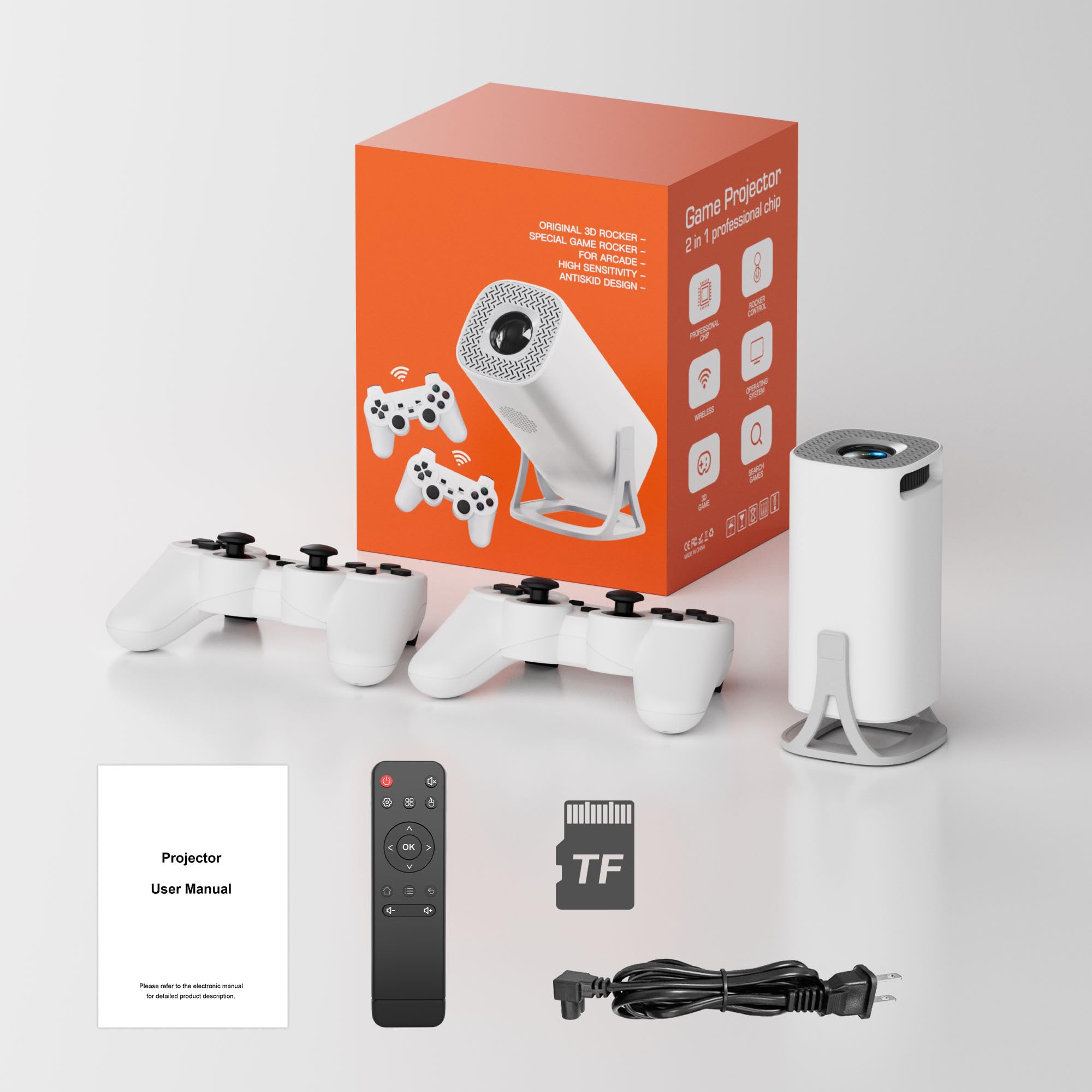 Proyector Consola Retro Integrada con más de 30.000 Juegos - Incluye 2 Mandos Inalámbricos - Android 11 y WiFi 6 - Tarjeta Memoria 64 GB - Calidad HD 1080Px720P con Soporte 4K - Enchufar y Listo