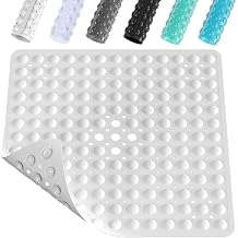 XIYUNTE Shower Mat Non Slip Anti Mould - 53 x 53cm Square Bath Mat Non Slip Shower Mats for Inside Shower, Anti Slip Shower Mat with Strong Suction Cups & Drain Holes, Machine Washable, White