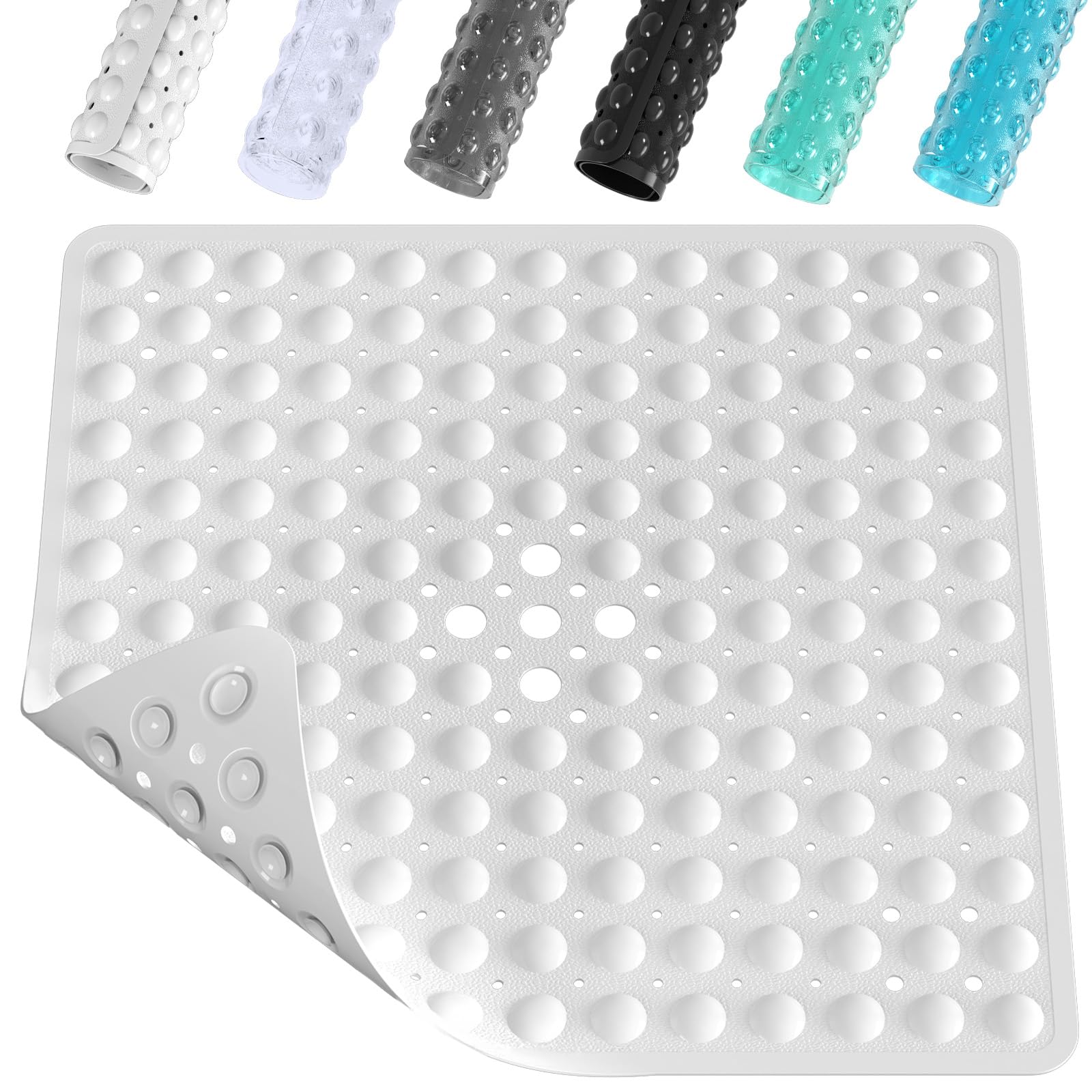 XIYUNTE Shower Mat Non Slip Anti Mould - 53 x 53cm Square Bath Mat Non Slip Shower Mats for Inside Shower, Anti Slip Shower Mat with Strong Suction Cups & Drain Holes, Machine Washable, White — image 1