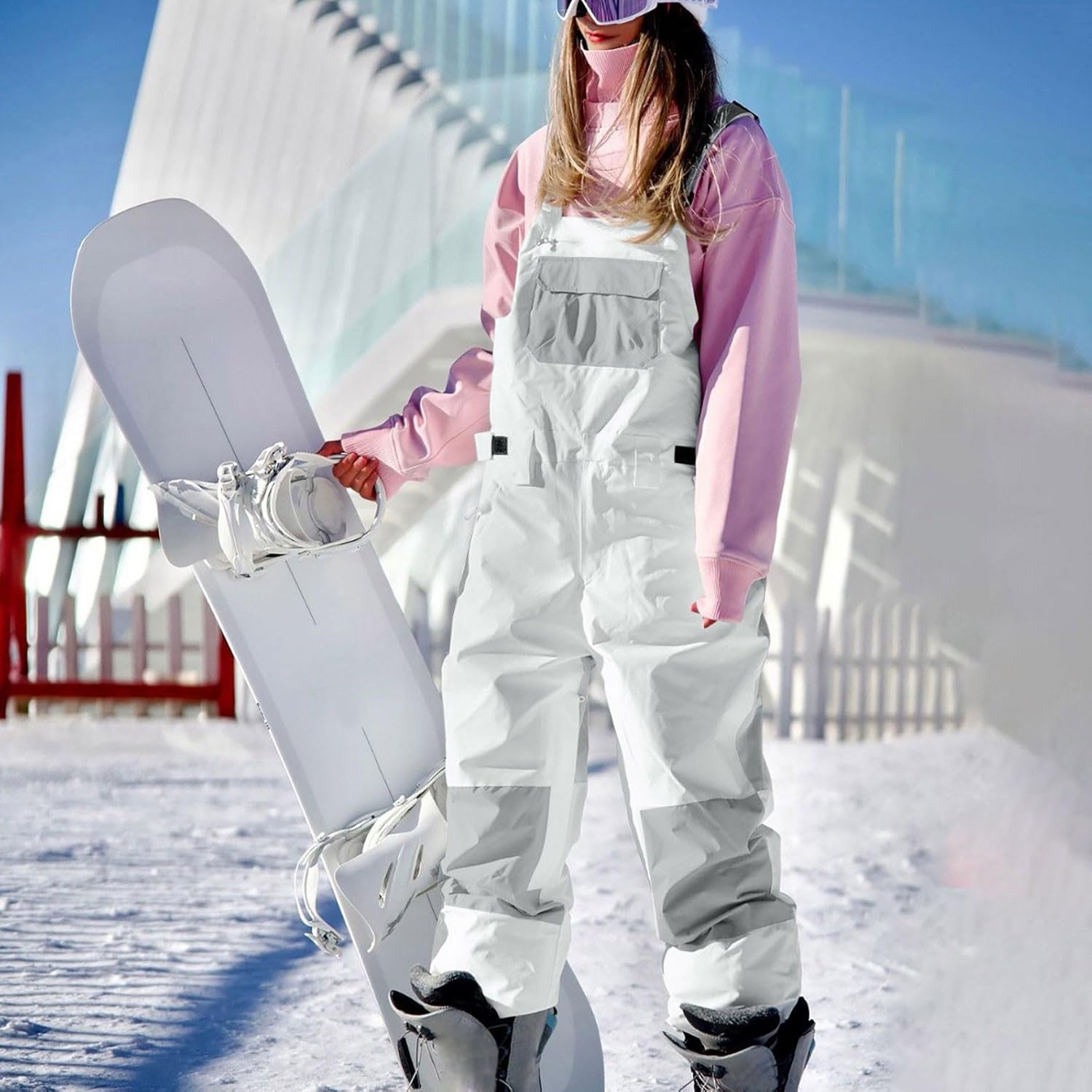 NATHGAM Women Snow Bib Jumpsuits Waterproof Winter Warm Snowboarding Pants Snowsuit Ski Outdoor One Piece Overall with Pocket