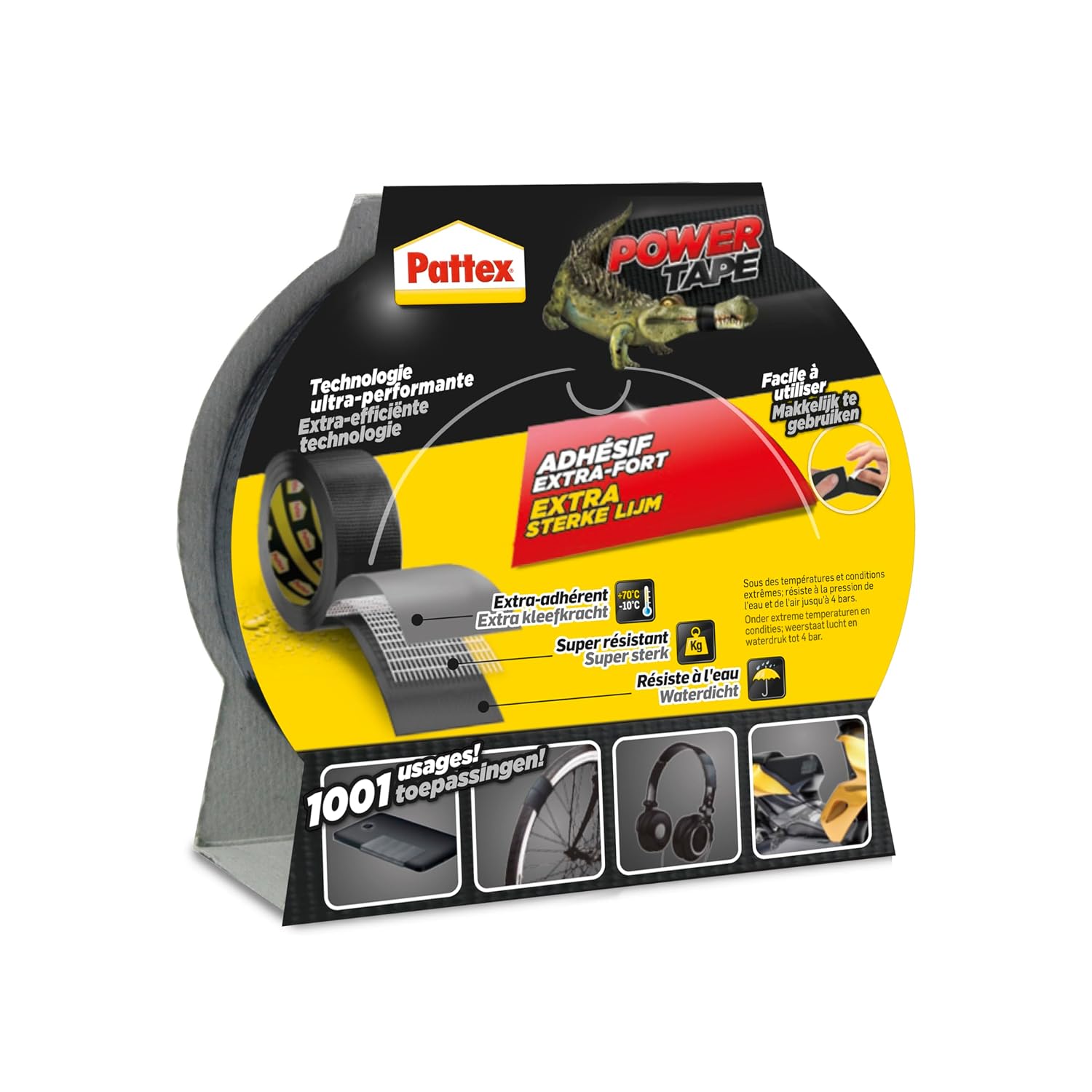 Pattex Power Tape, 10 m Black Extra Strong Heavy Duty Adhesive Tape for All Surfaces, Waterproof Adhesive Tape