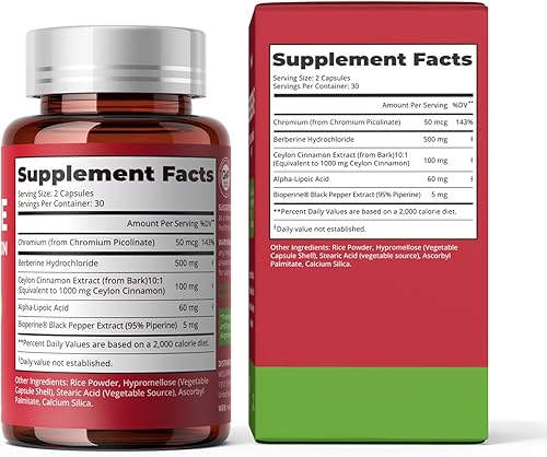 Miniatura 8 de HojaSana 500 mg de berberina con canela de Ceilán para azúcar en la sangre, colesterol y metabolismo*  Suplemento de berberina sin gluten, sin OMG y