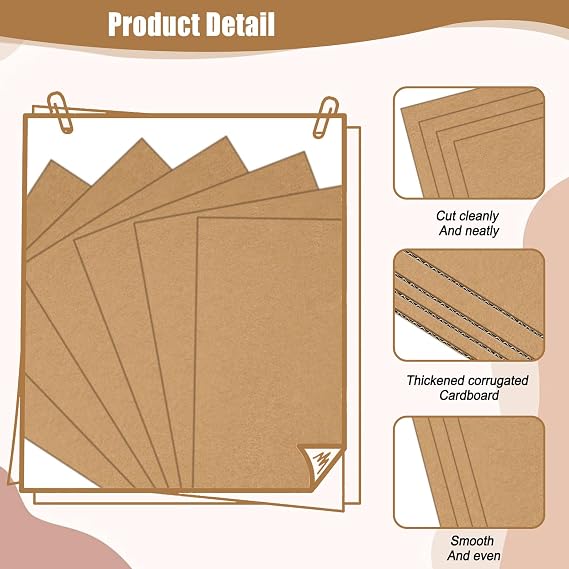 20 Pack A4 Corrugated Cardboard Sheets, Thick Cardboard Paper | Large Hardboard Sheets for DIY Projects, Packaging, Shipping, Mailing