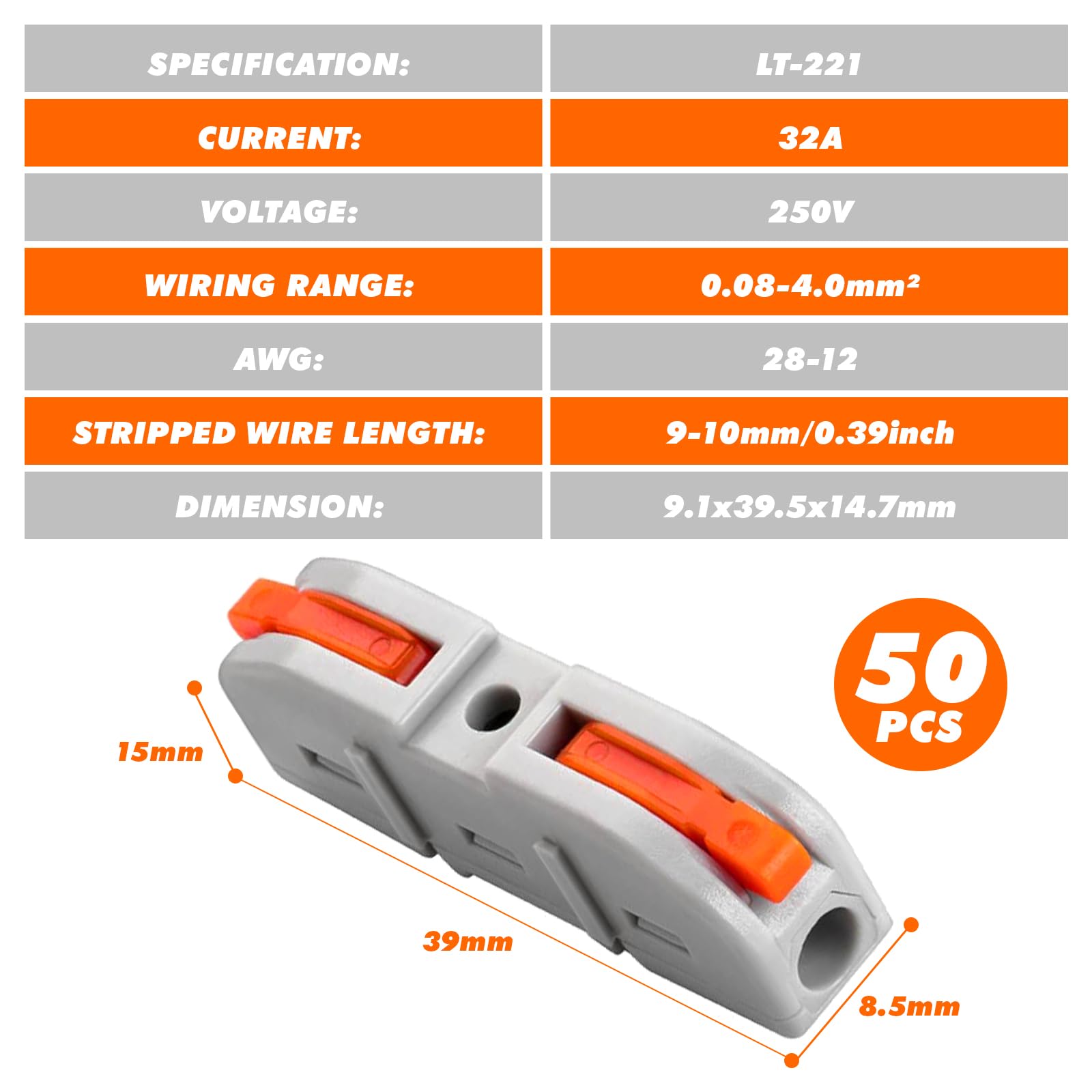 Connettori Elettrici Rapidi, 50 Pezzi Morsetti Elettrici, SPL-1 Terminali a Collegamento 1 Filo 2 Entrate per Cavi Combinabili Liberamente SPL2-5, PA/PC Ritardante di Fiamma