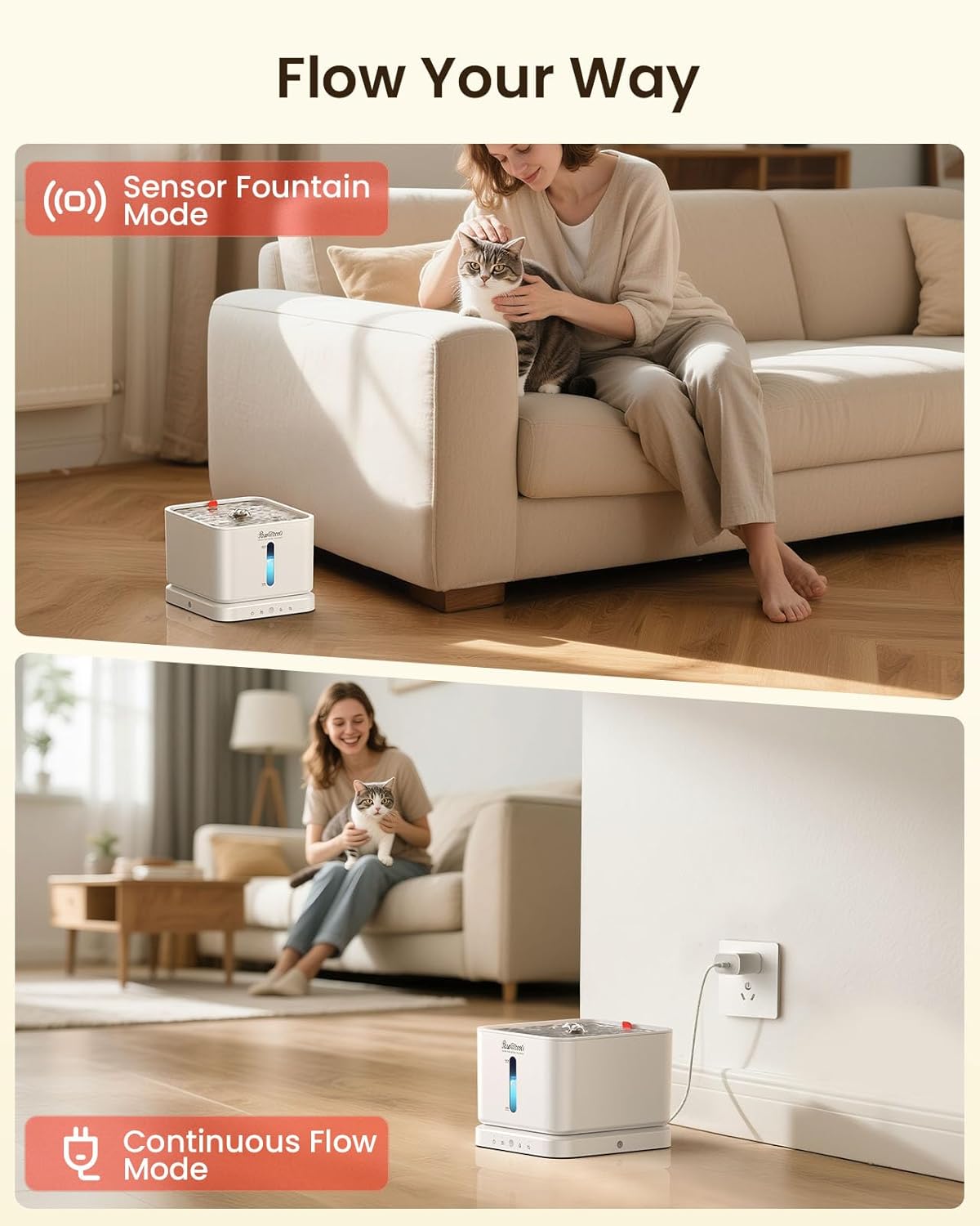 Cat Water Fountain with 6 Packs Pet Water Fountain Replacement Filters & Sponges Set