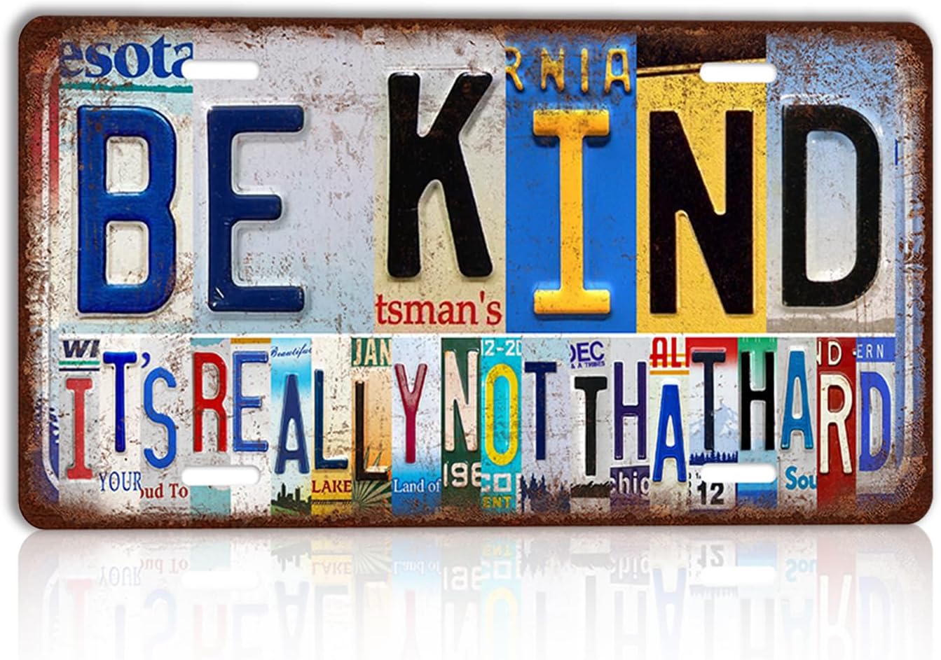 Vintage Be Kind It's Really Not That Hard Wall Decor License Plate Metal Sign Tin Signs,12x6 Inch Aluminum