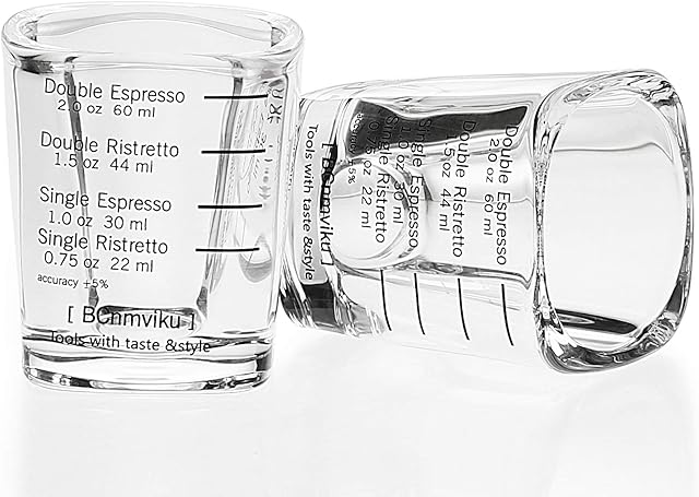Espresso Shot Glasses Measuring Cup Liquid Heavy Glass for Baristas 2oz for Single Shot of Ristrettos (2-Pack)