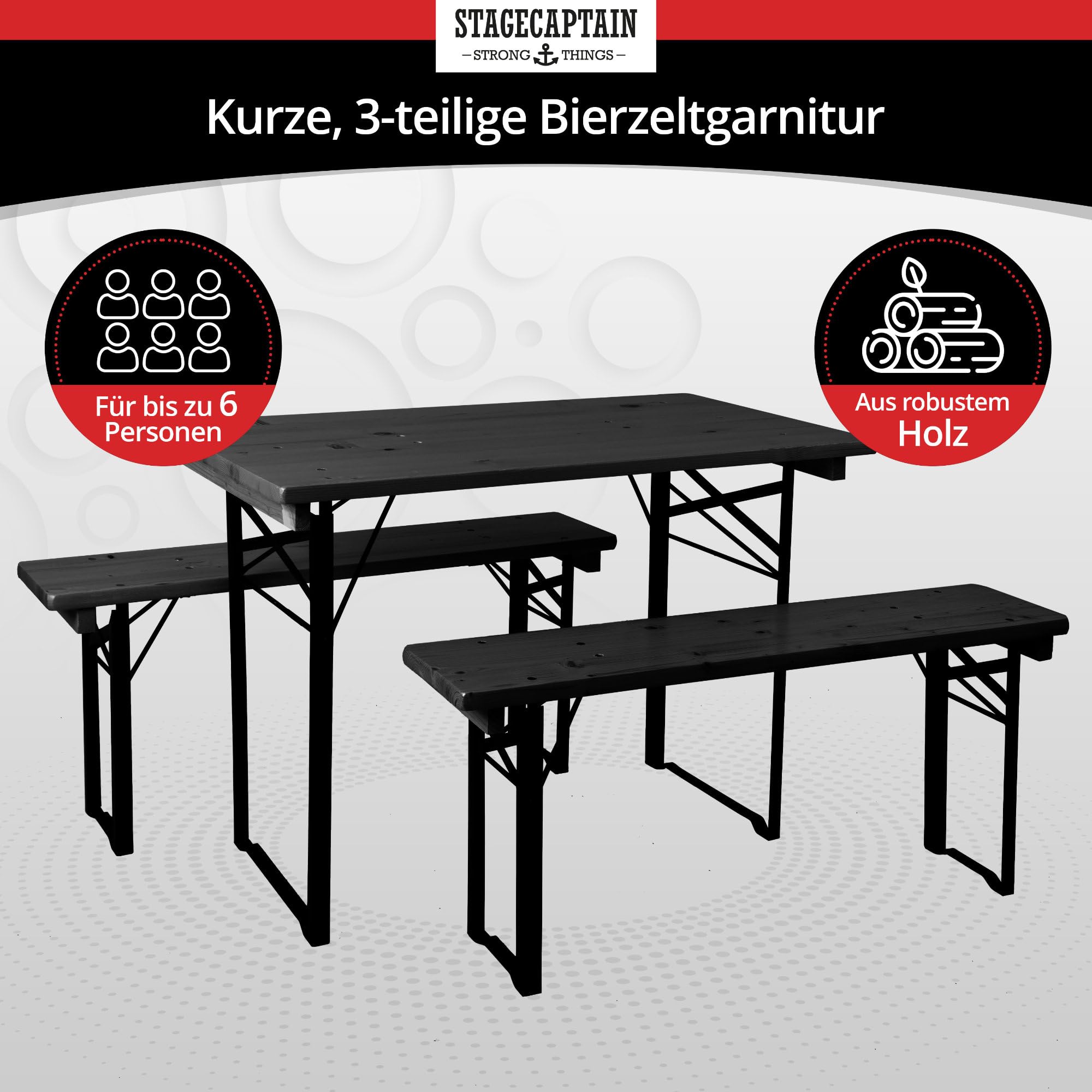 Stagecaptain BBEU-110GY Hirschgarten Bierzeltgarnitur für Balkon - Kurze Version mit 110 cm Länge - Klappbare Festzeltgarnitur 2X Tisch 4X Bank - Sitzgarnitur aus Holz - Innen & Außenbereich - Grau