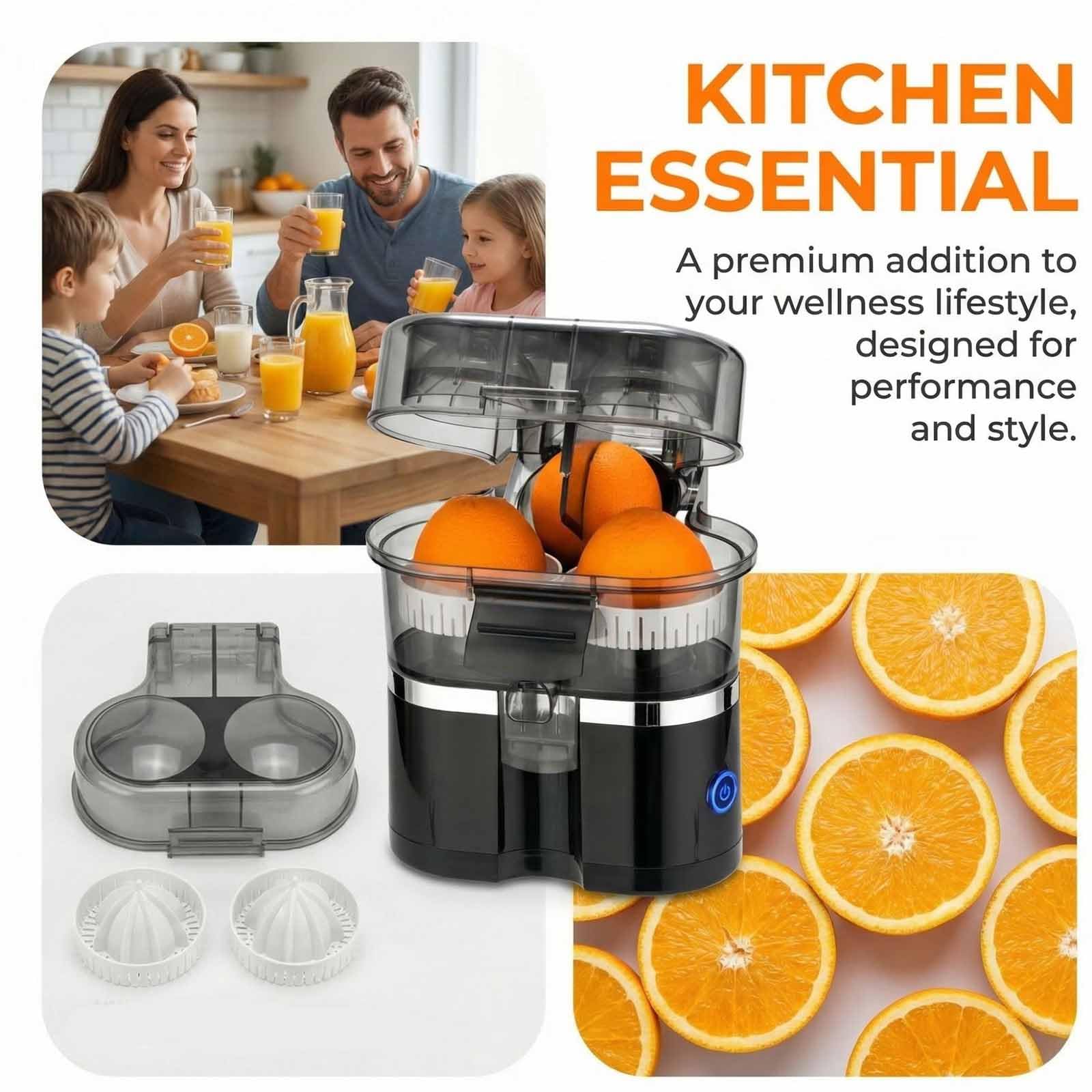Exprimidor eléctrico de cítricos con cabezales de exprimido duales, exprimidor automático de naranja y limón, alto rendimiento, fácil de limpiar, operación con un solo toque para uso doméstico