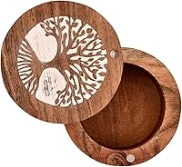 Vista 3 de EDHAS Acacia Wood Salt Cellar Box Elegant Kitchen Salt Container Holder with Swivel Lid to Storage Pepper Spice (3.5" x 3.5" x 2.5")