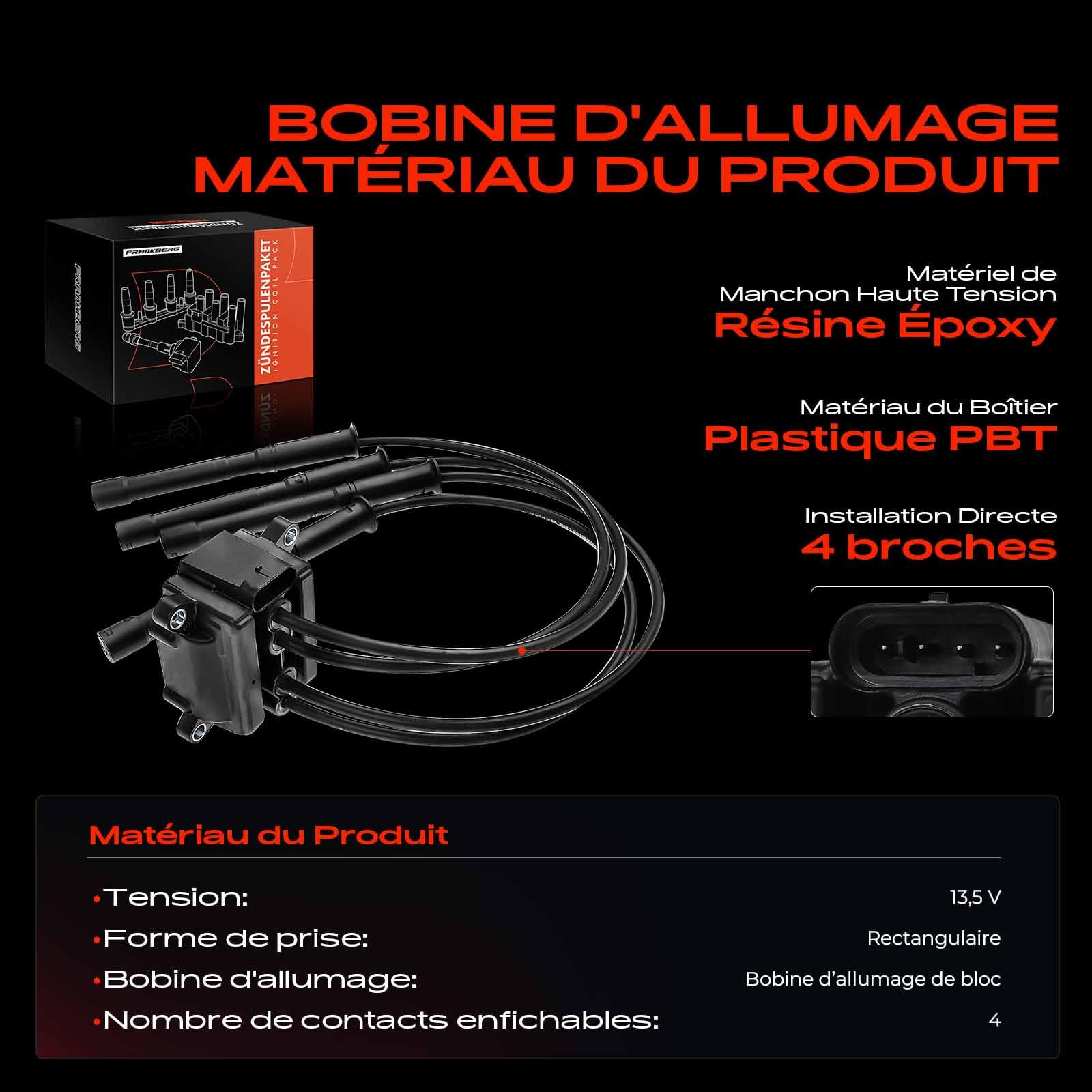 Frankberg Bobine d'allumage du module d'allumage à 4 broches 8200360911 | Compatible avec: K.a.n.g.o.o Express FC0/1_, Clio Grandtour KR0/1_, Mode/Grand Mode F/JP0_, Clio II BB_ CB_, Twingo I C06