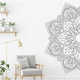 Naklejki ścienne DIY pół mandala wezgłowie naklejka ścienna kwiat lotosu dekoracja domu winyl mural do sypialni studia jogi 55 x 113 cm
